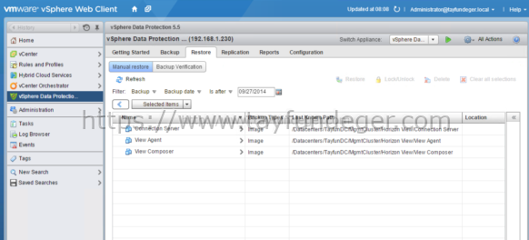 vsphere data protection-restore