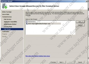 Select User Groups Allowed Access To This Terminal Server